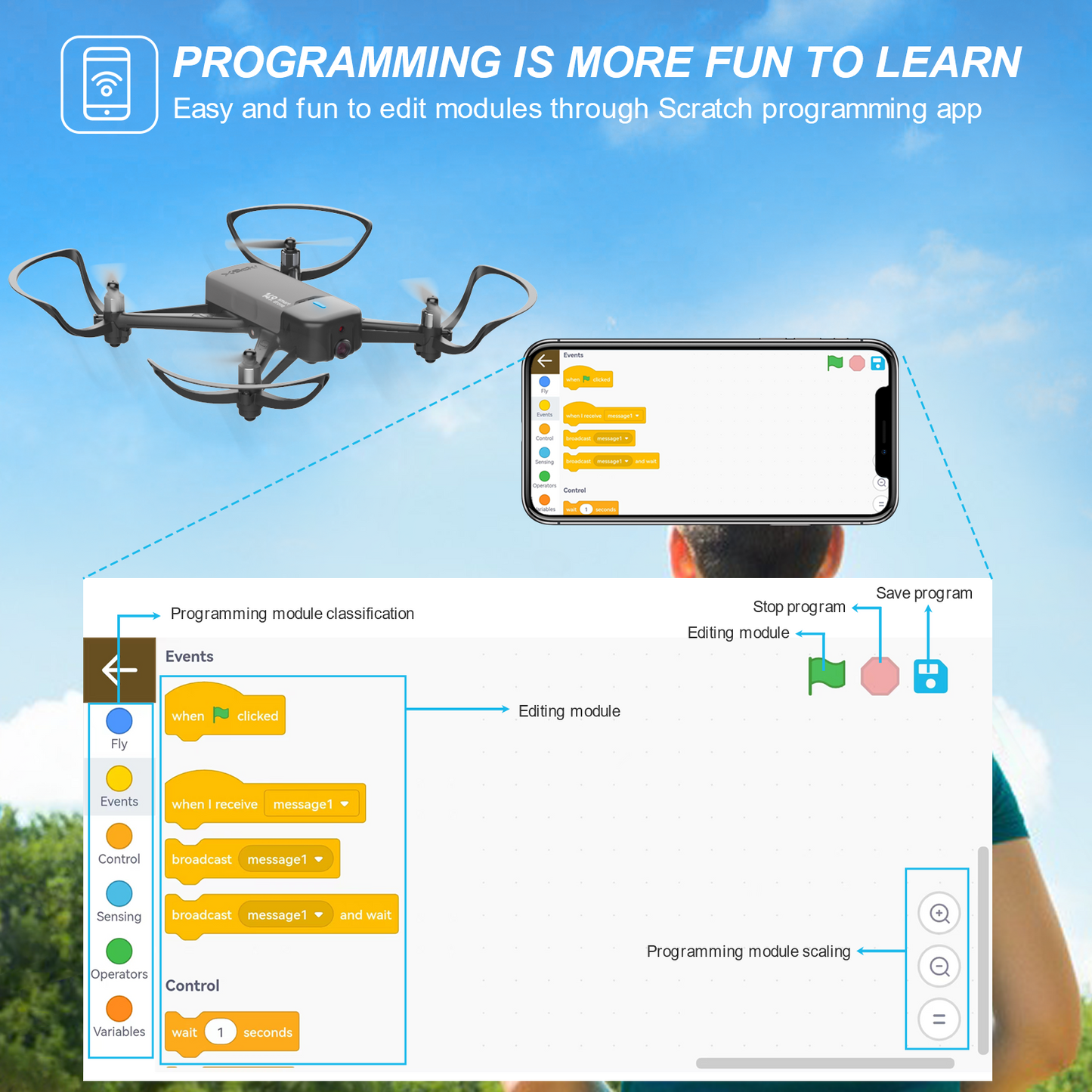 APEX AT-149 Scratch Coding Drone, Education Programmable Drone with 720P HD Camera, Mini Drone for Kids Beginners