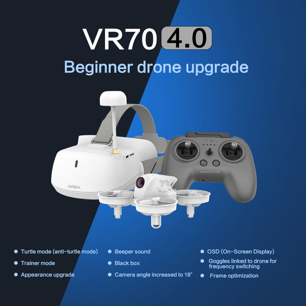 APEXFPV FPV Drone Kit,Beginners drone,Trainer Mode,Turtle Mode,Black Box,Anti-loss Beeper,Optical Flow Fixed Point,Drop-resistant,Have Video Tutorials.VR70-4.0